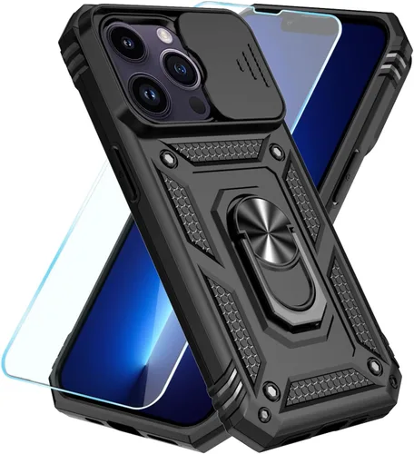 Miniatura 23 de SunStory Funda compatible con iPhone 12 Pro Max con protector de pantalla HD, cubierta de cámara deslizante y soporte de anillo giratorio
