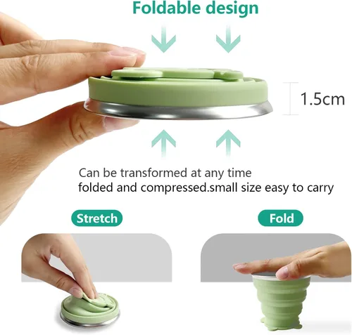 Miniatura 7 de FINDWORLD Vaso plegable de silicona plegable expandible plegable para beber - Tazas portátiles reutilizables para viajes, camping, senderismo, Verde