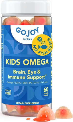 GOJOY Kids Gomitas de Omega 3 DHA – Sin eructos de pescado, sin azúcar – Apoyo al cerebro, ojos y sistema inmunológico – Omega-3 de origen vegetal