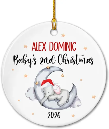 Miniatura 12 de Adornos de cerámica personalizados con texto en inglés «My First Christmas», bonito adorno de Navidad de gato para bebés, niños, primer recuerdo