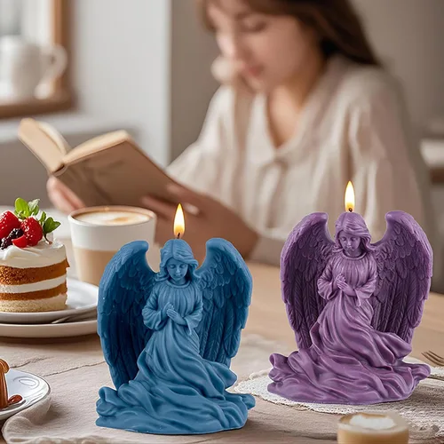 Miniatura 2 de Molde de vela en espiral de onda de silicona con forma de ángel María de ala grande, moldes de fundición de resina de silicona para velas, resina