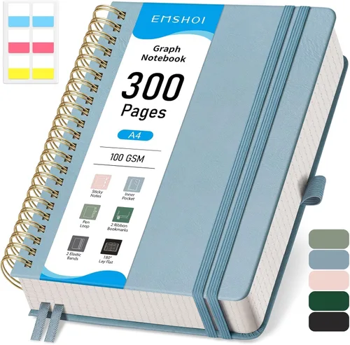 Miniatura 14 de EMSHOI Cuaderno de Espiral con Puntos para Bullet Journal - 300 Páginas, Cuero de Tapa Dura A4, Cuaderno de Cuadrícula de Puntos Gruesos de 100 GSM
