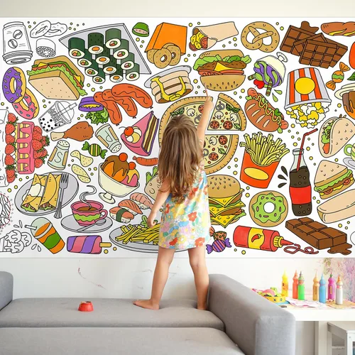 Miniatura 4 de Gatherfun Póster gigante para colorear para niños, 31.5 x 72 pulgadas, divertida actividad temática de comida para aula, cumpleaños y eventos