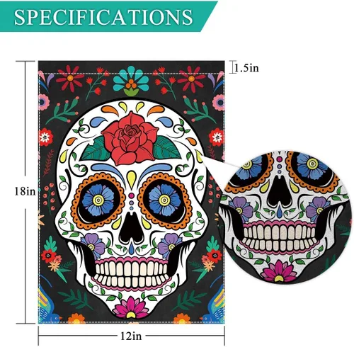 Miniatura 2 de Allenjoy Bandera de Día de los Muertos para exteriores, vertical, mexicana, fiesta, casa, césped, patio, porche, patio, decoración al aire libre, 12