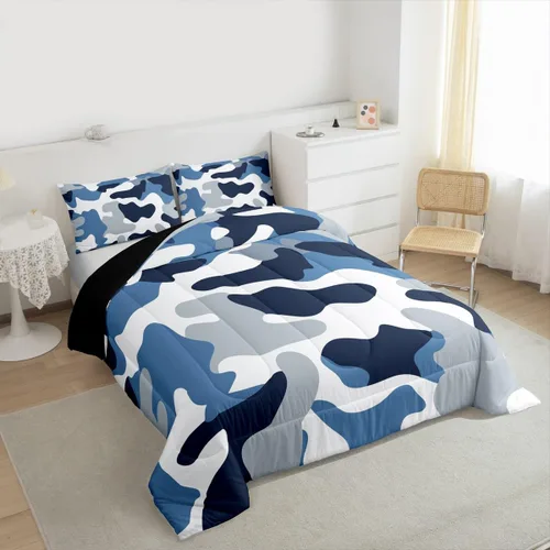 Miniatura 4 de Edredón de plumón de camuflaje para niños, niñas, adolescentes, adultos, juego de ropa de cama con patrón abstracto de colores suaves, relleno