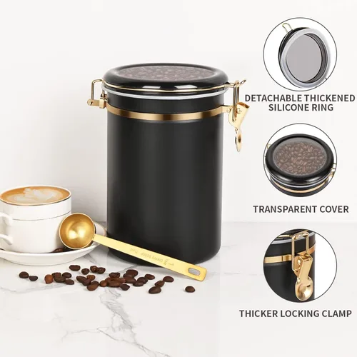 Miniatura 4 de Yangbaga Botes de café de acero inoxidable 304 para café molido, 2 recipientes de café de 63 onzas con estante de almacenamiento de granos de café