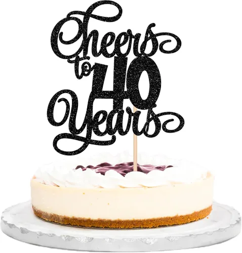 1 pieza de decoración para tartas de 40 años con purpurina para pastel de 40 años, 40 años, decoración fabulosa para tartas de cumpleaños de 40 Negro