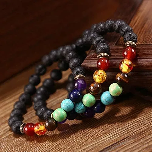 Miniatura 7 de CASDAN - Pulsera de piedra de lava de 0.315 pulgadas (0.315 in) para mujeres y hombres, 7 chakras, aromaterapia, difusor de aceites esenciales