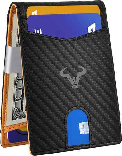 Miniatura 2 de Cartera Bulliant fina para hombre, cartera de piel para hombre con bolsillo delantero para tarjetas, 7 x 10 x 27 cm (3" x 4.3"), 11 tarjetas+clip