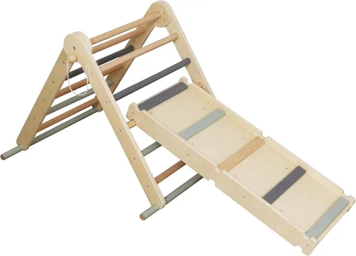 Miniatura 9 de Juego de escalada plegable para niños con escalera, rampa, haz de equilibrio; juguetes de escalada de madera triangular para niños pequeños de 1 a 3