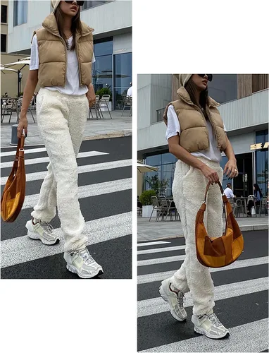 Miniatura 5 de Uaneo - Chaleco acolchado corto, sin mangas, con cuello alto y cremallera para mujer