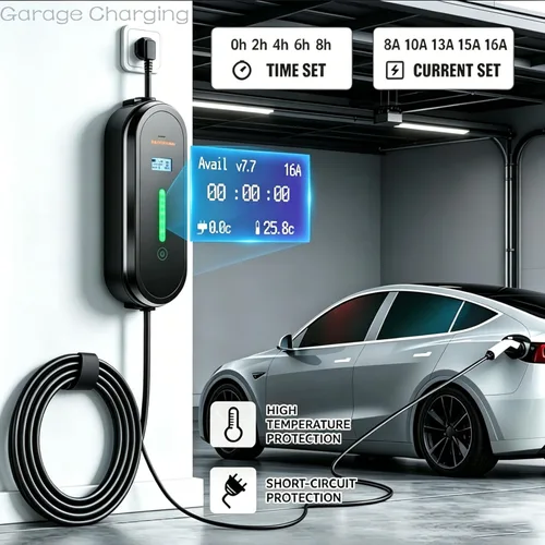 Miniatura 4 de Cargador de vehículo eléctrico de nivel 1 y nivel 2, cargador de coche eléctrico portátil SAE J1772 de 16 amperios 110-240 V, corriente ajustable