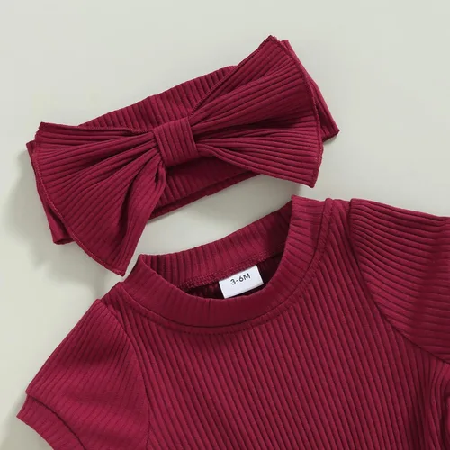 Miniatura 40 de Traje de verano para niña pequeña, de manga corta, acanalado, overol liso, pantalones cortos, ropa para recién nacidos