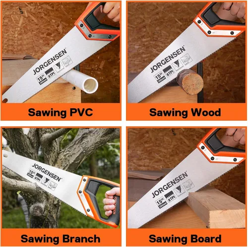 Miniatura 9 de JORGENSEN Sierra de mano profesional de 15 pulgadas, mango ergonómico de soldadura ultrasónica de aluminio antideslizante de corte fino 8 TPI