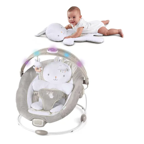 Miniatura 15 de Ingenuity InLighten - Asiento de bebé con columpio y barra de juguete iluminada, vibraciones, almohada para tiempo boca abajo y sonidos, 0-6 meses