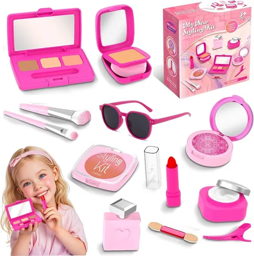 Kit de maquillaje de simulación para niñas, juego de cosméticos de juguete realista con lápiz labial y sombra de ojos, maquillaje falso no tóxico