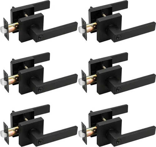 Probrico - Paquete de 6 perillas/manijas para puerta de entrada negras con la misma llave, resistente, estilo contemporáneo, cerradura exterior con