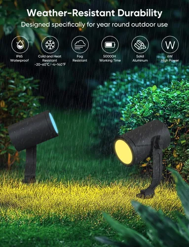 Miniatura 6 de APPECK Foco inteligente para exteriores de 600 lm, RGBCW+IC luces de paisaje que cambian de color, paquete de 2 unidades, iluminación de paisaje