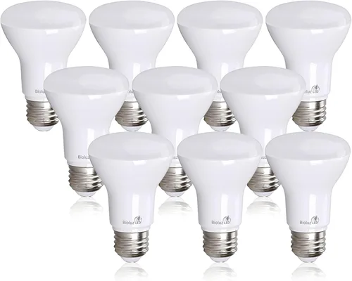 Bioluz LED Bombillas LED BR20, paquete de 10 unidades, 6 W = 50 W, bombilla blanca cálida de 2700 K, 540 lúmenes, 90 CRI, bombillas LED regulables,