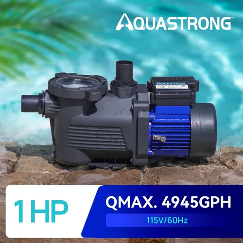 Miniatura 3 de AQUASTRONG - Bomba de piscina sobre el suelo de 1 HP, de una sola velocidad, adaptador de 1.25 pulgadas y 1.5 pulgadas, 115 V, 4945 GPH, alto flujo