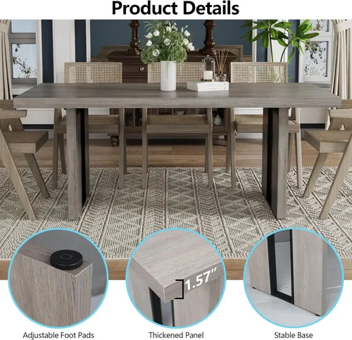 Miniatura 7 de Gyfimoie Mesa de comedor grande de 71 pulgadas, mesa de comedor rústica para 6 a 8 personas, mesa de cocina rectangular gruesa con patas resistentes