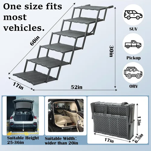 Miniatura 2 de Rampa para perros para automóvil, SUV y camión, escaleras portátiles para mascotas con superficie antideslizante y fácil de limpiar, escalón