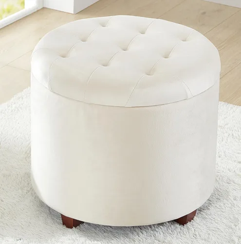 Miniatura 9 de Ornavo Home Decor Otomana Redonda con Almacenamiento, Silla Taburete de Tocador Redondo Otomana Puf con Almacenamiento para Sala de Estar