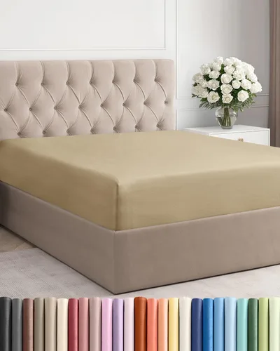 Sábana bajera tamaño King – Solo sábana bajera individual – Ropa de cama de lujo de hotel ultrasuave con bolsillos de 8 a 16 pulgadas de 14 - Beige