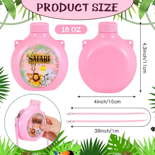 Miniatura 3 de Eaasty Juego de 12 suministros para fiestas de safari en la selva, comedores infantiles con correa, botella de agua reutilizable de plástico de 10