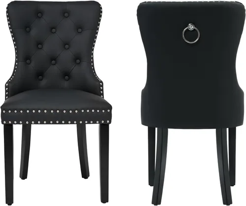 Miniatura 36 de adochr Juego de 2 sillas de comedor de terciopelo, sillas de comedor tapizadas acolchadas con anillo de tracción y patas de acero inoxidable, beige