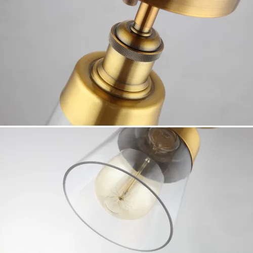 Miniatura 6 de Fivess Lighting Lámpara de techo semiempotrada de cristal transparente de color dorado antiguo para pasillo, baño, entrada, cocina, granja