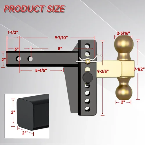 Miniatura 7 de IFOKA Enganche de remolque ajustable, montaje de bola de enganche de caída de 6 pulgadas, 20,000 libras GTW, enganche de remolque para camión