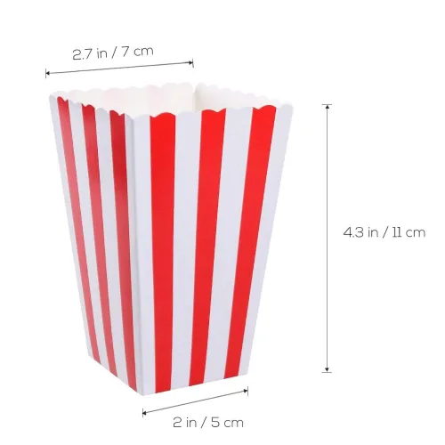 Miniatura 3 de 24 paquetes de cajas de palomitas de maíz con rayas rojas - Mini contenedores de papel para palomitas y caramelos para fiestas de carnaval, 2-Rojo