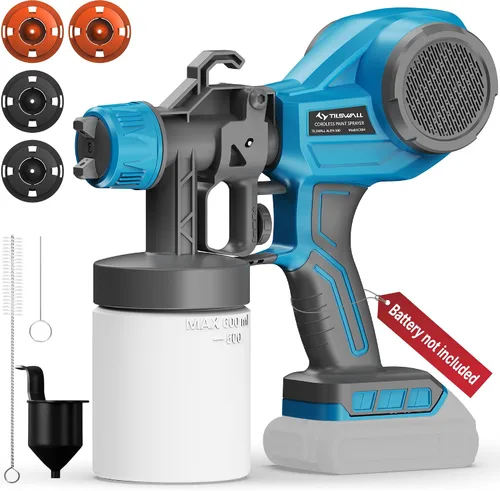 Tilswall Pulverizador de pintura, pulverizador de pintura inalámbrico para batería Dewalt de 20 V, viscosidad de 100 Din/s, pistola de pintura