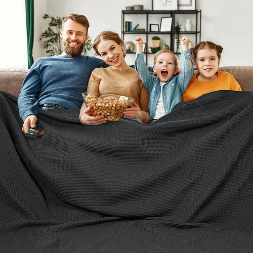 Miniatura 43 de PHF - Manta de punto gofre 100% de algodón tamaño king para cama, cobija ligera transpirable a prueba de engancho, ideal para acolchado en climas