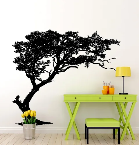 Miniatura 3 de Calcomanía de pared para sombra de árbol de 6 pies de alto (color negro) 72 pulgadas de alto x 85 pulgadas de ancho. (inclinado a la izquierda)