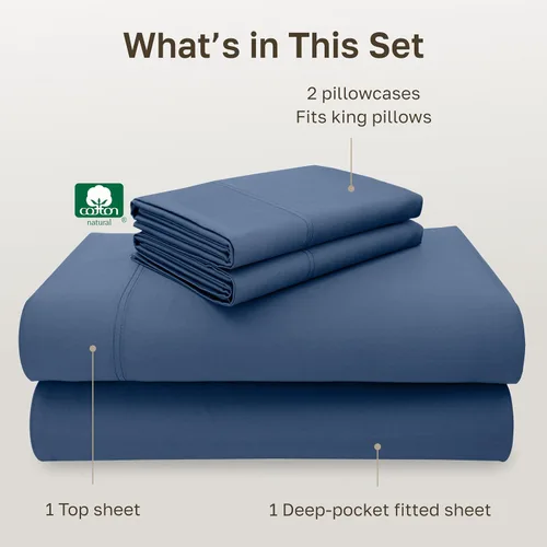 Miniatura 4 de California Design Den Juego de sábanas tamaño King, 100% algodón, sábanas lujosas de 600 hilos con bolsillo profundo, ropa de cama duradera con 16