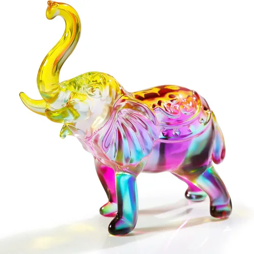 YWHL Figura de Elefante de Cristal y Vidrio Regalos para Mujeres, Estatua de Elefante Colorida Hecha a Mano Decoración Regalo para Amantes de