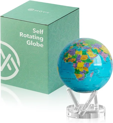 Miniatura 11 de MOVA Globo – Mapa político azul océano clásico (4.5 pulgadas) Globo del mundo giratorio alimentado por luz Decoración educativa del hogar,