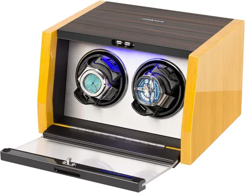 Miniatura 3 de Winder de reloj hecho de carcasa de bambú natural de alta calidad para 6 relojes automáticos con artesanía de alto brillo 4 modos de ajuste y motor