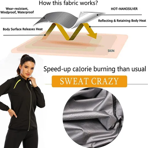 Miniatura 2 de SEXYWG Chaqueta de sauna para mujer, adelgazante, traje de sauna, camisa de manga larga, para entrenamiento, moldeador de cuerpo Negro