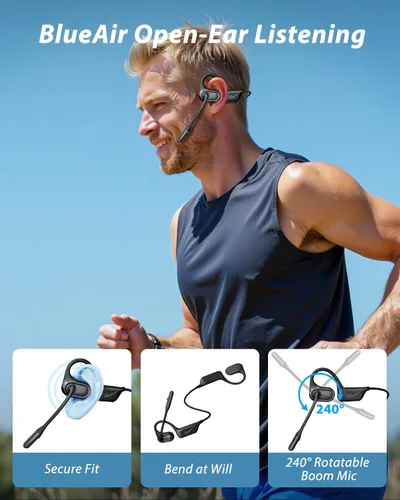 Miniatura 6 de Auriculares de oreja abierta con micrófono, auriculares Bluetooth a prueba de sudor de 0.99 oz con cancelación de ruido y silencio, 20 horas