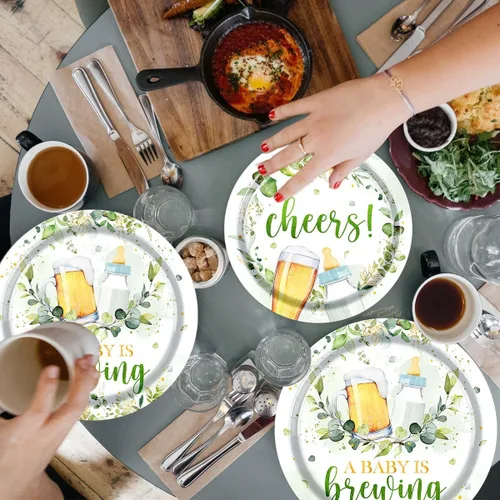 Miniatura 2 de Juego de vajilla de 142 piezas para decoración de baby shower, incluye platos de baby shower, servilletas, tazas, mantel para cumpleaños, fiesta