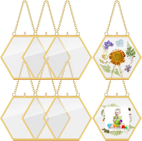 Miniatura 9 de Marsui 8 Piezas Marcos de Flores Prensadas 4 x 3 Pulgadas Marcos de Fotos Flotantes de Vidrio Colgantes para Flores Prensadas Vidrio Doble Imagen
