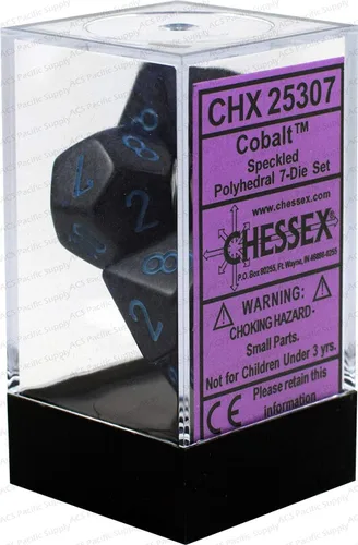 Chessex DND - Juego de dados Chessex D&D de 0.630 in, juego de dados poliédricos de plástico color cobalto moteado, 7 dados de mazmorras y dragones,