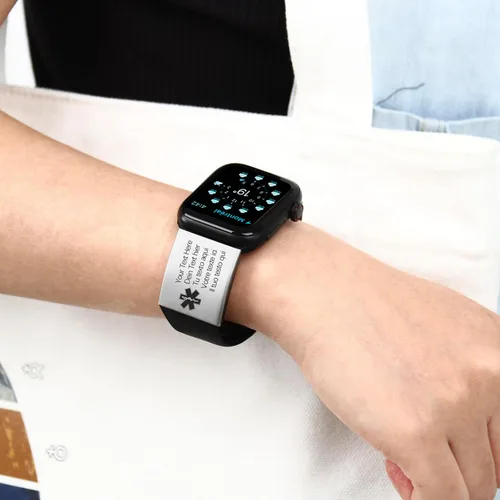 Miniatura 5 de Etiqueta de identificación de alerta grabada personalizada para correa de reloj con nombre, texto, etiqueta rectangular de acero inoxidable