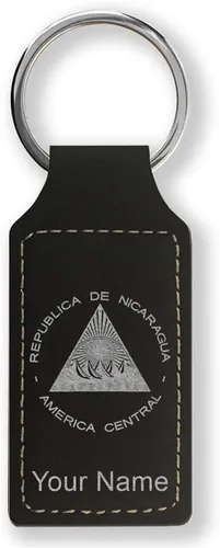 Miniatura 27 de LaserGram Llavero rectangular, bandera de Nicaragua, grabado personalizado incluido, Bambú