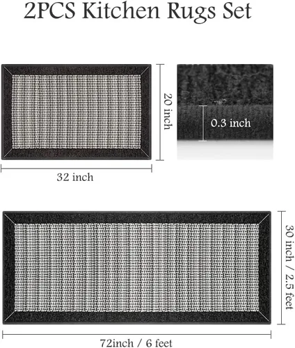 Miniatura 2 de PADOOR Juego de 2 alfombras de cocina antideslizantes, extra grandes de 2.5 x 6 pies + 20 x 32 pulgadas, para suelo de cocina, antideslizante