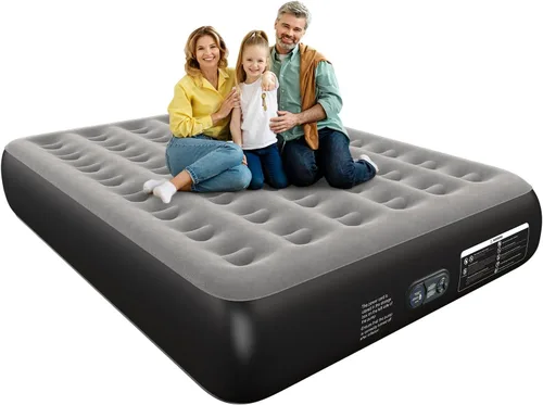 Miniatura 10 de Ezyrest Colchón de aire Queen impermeable y fácil de limpiar, colchón inflable con bomba integrada, colchón inflable duradero con diseño de almohada