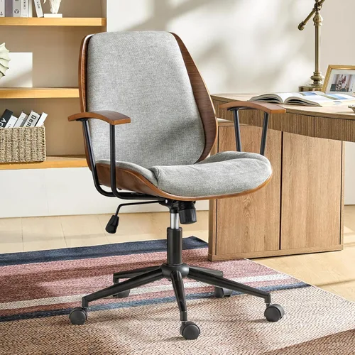 Miniatura 10 de La silla de oficina moderna que necesitas con tapicería de poliéster y madera curvada ergonómica. Silla giratoria de escritorio con altura ajustable